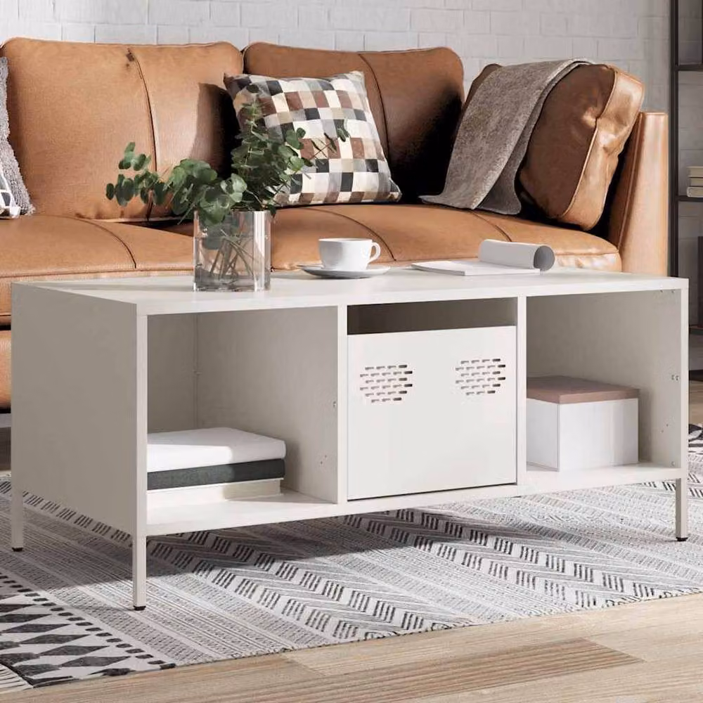 Berkfield Home Sturdy White Metal Coffee Table W/D/H: 101.5 x 50 x 43.5 cm – 2