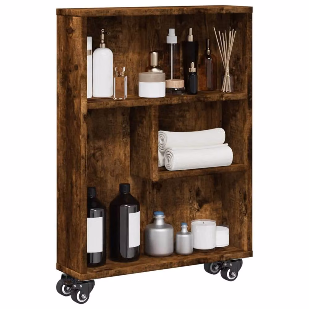 Berkfield Home Narrow Storage Trolley in Smoked Oak Brown, W/D/H: 48 x 13 x 68 cm – 2