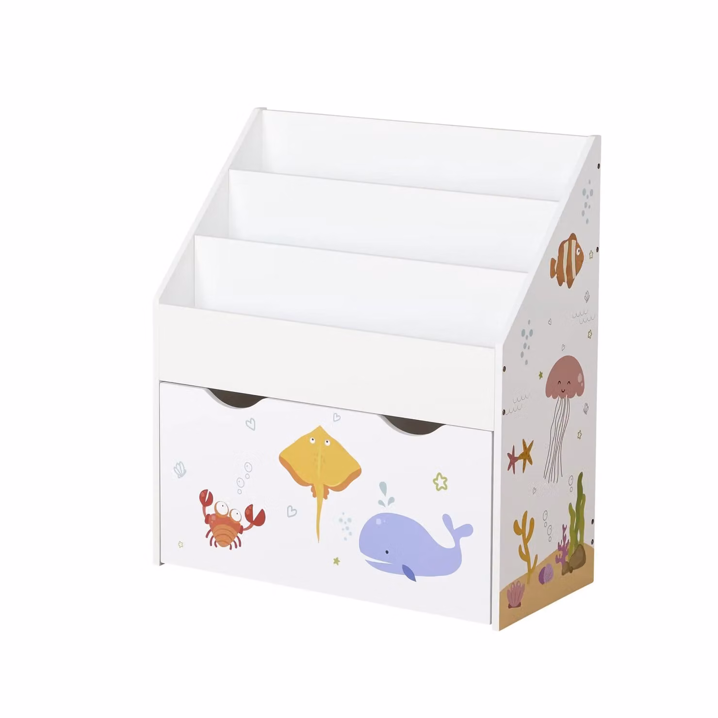 Home Source 3 Tier Kids Sling Bookcase and Toy Storage Organiser in White, W/D/H: 70.0 x 30.0 x 62.5 cm – 3