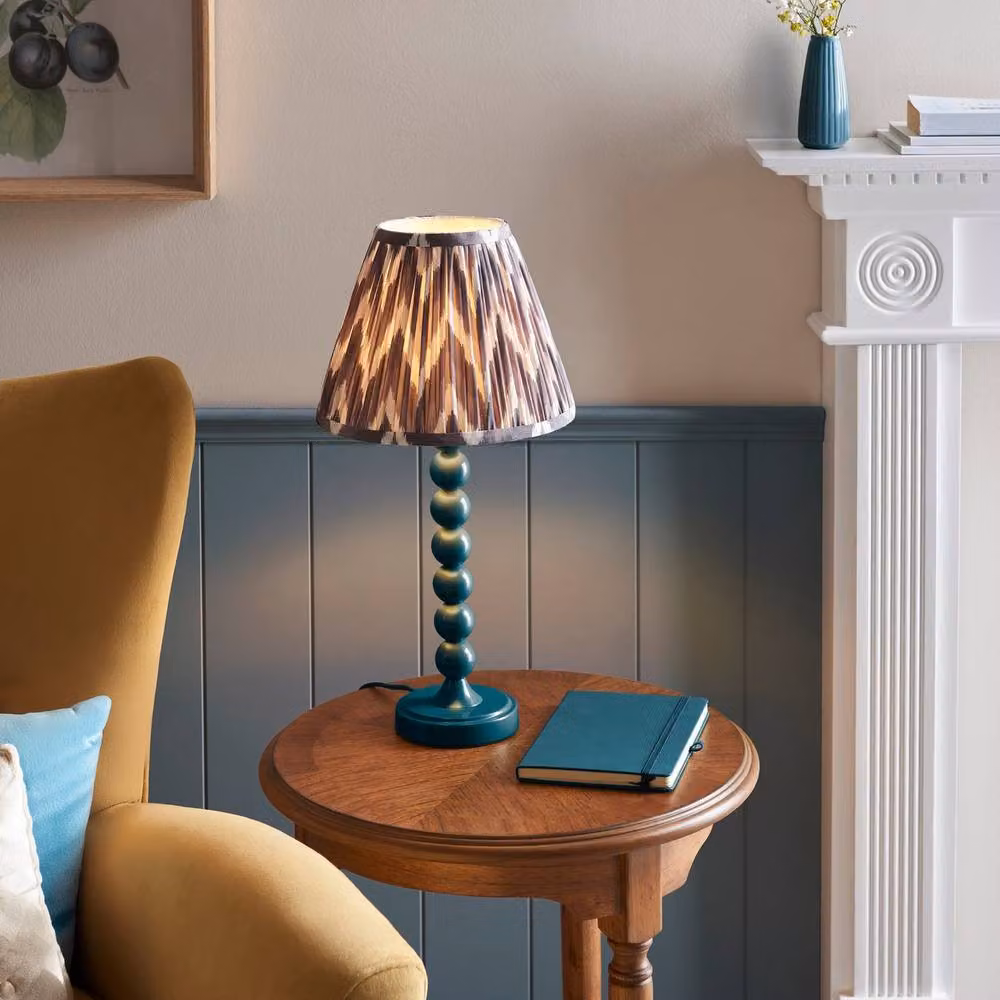 Netlighting Higgledy Blue Gloss Table Lamp with Grey Fabric Zigzag Shade, Diameter: 25 cm, E14 – 2