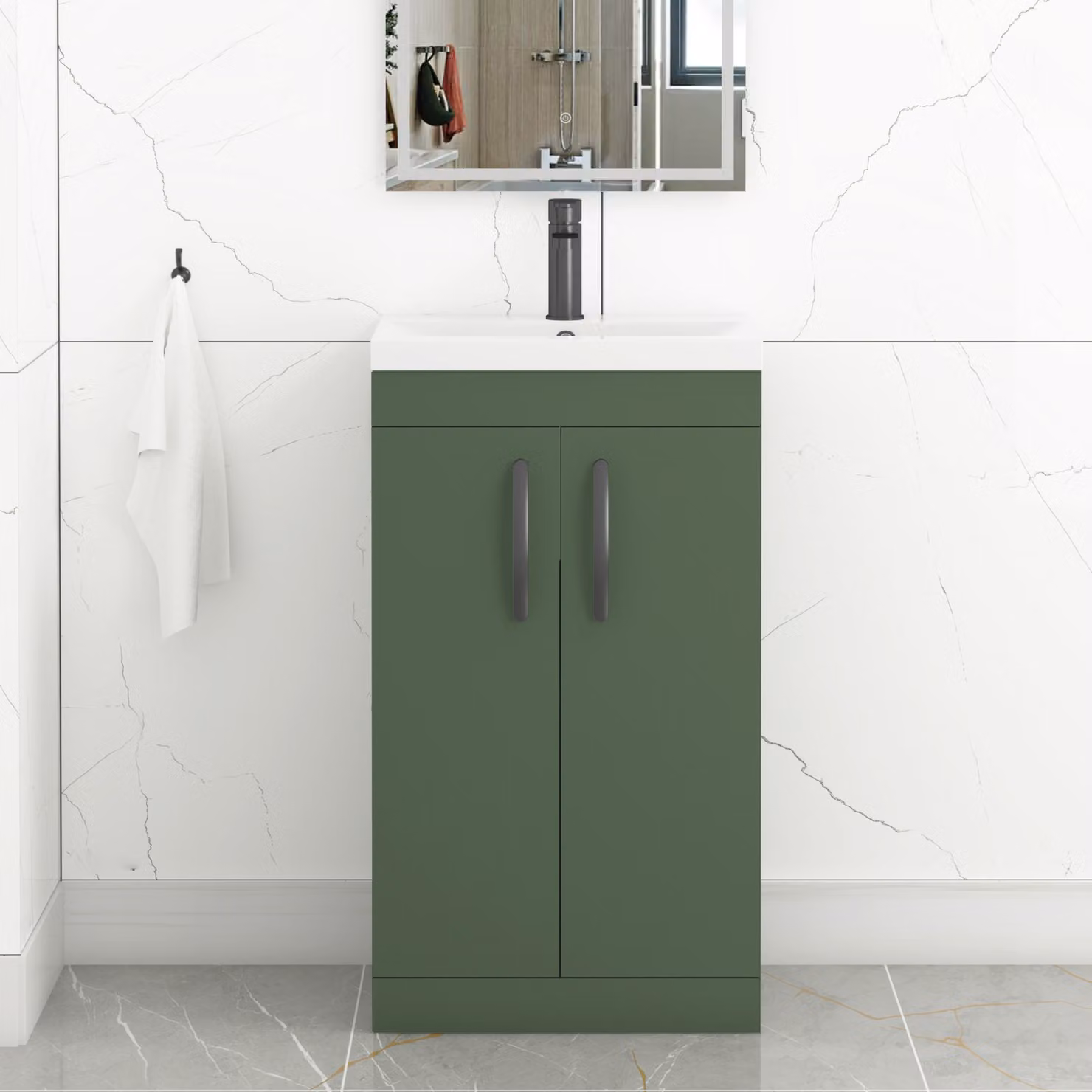 Royal Bathrooms Turin Matt Green 2 Door Freestanding Bathroom Vanity Unit with Minimalist Basin