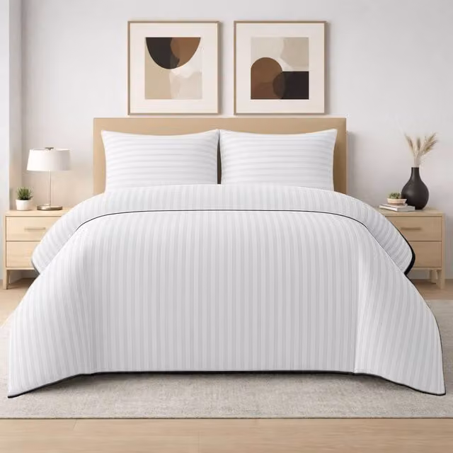 Grace 4 Pack Modern Striped Duvet Cover Set in White, Double Size (140 x 200 cm)