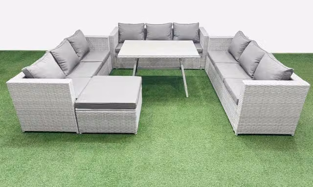 Fimous 10 Seat PE Rattan Garden Furniture Set with Large Stool in Light Grey