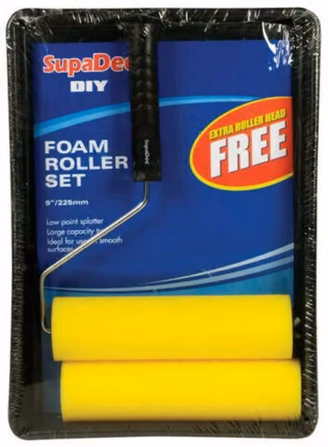 SupaDec Yellow Foam Paint Roller and Tray Set with Frame