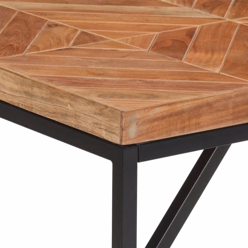 Berkfield Home Dense Rectangular Dining Table in Brown and Black Solid Acacia and Mango Wood, W: 140 cm, D: 70 cm, H: 76 cm – 3