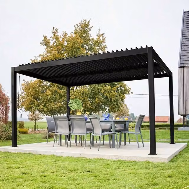 Sweekeet Black Louvered Pergola in Aluminium and Galvanised Steel, W: 400 cm, D: 300 cm, H: 231 cm – 1