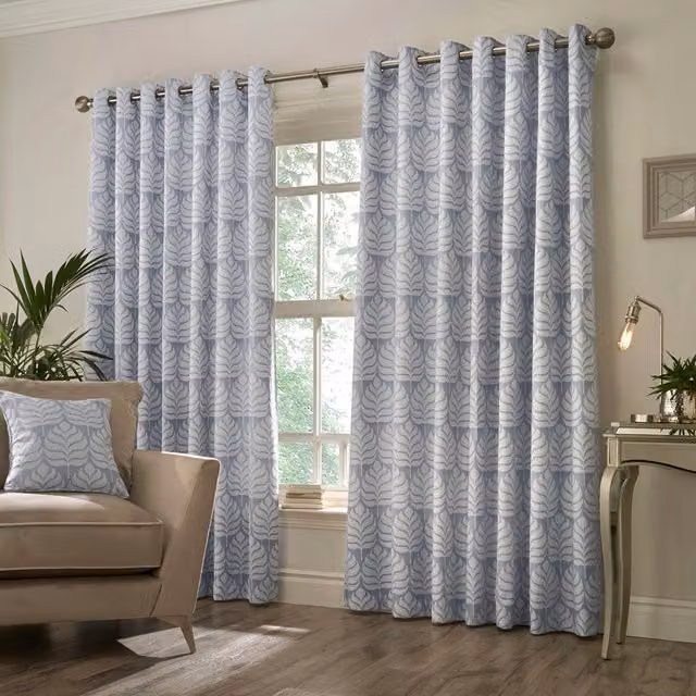 Make It A Home Horto Botanical Blue Floral Room Darkening Eyelet Curtains, Set of 2, Height: 229 cm