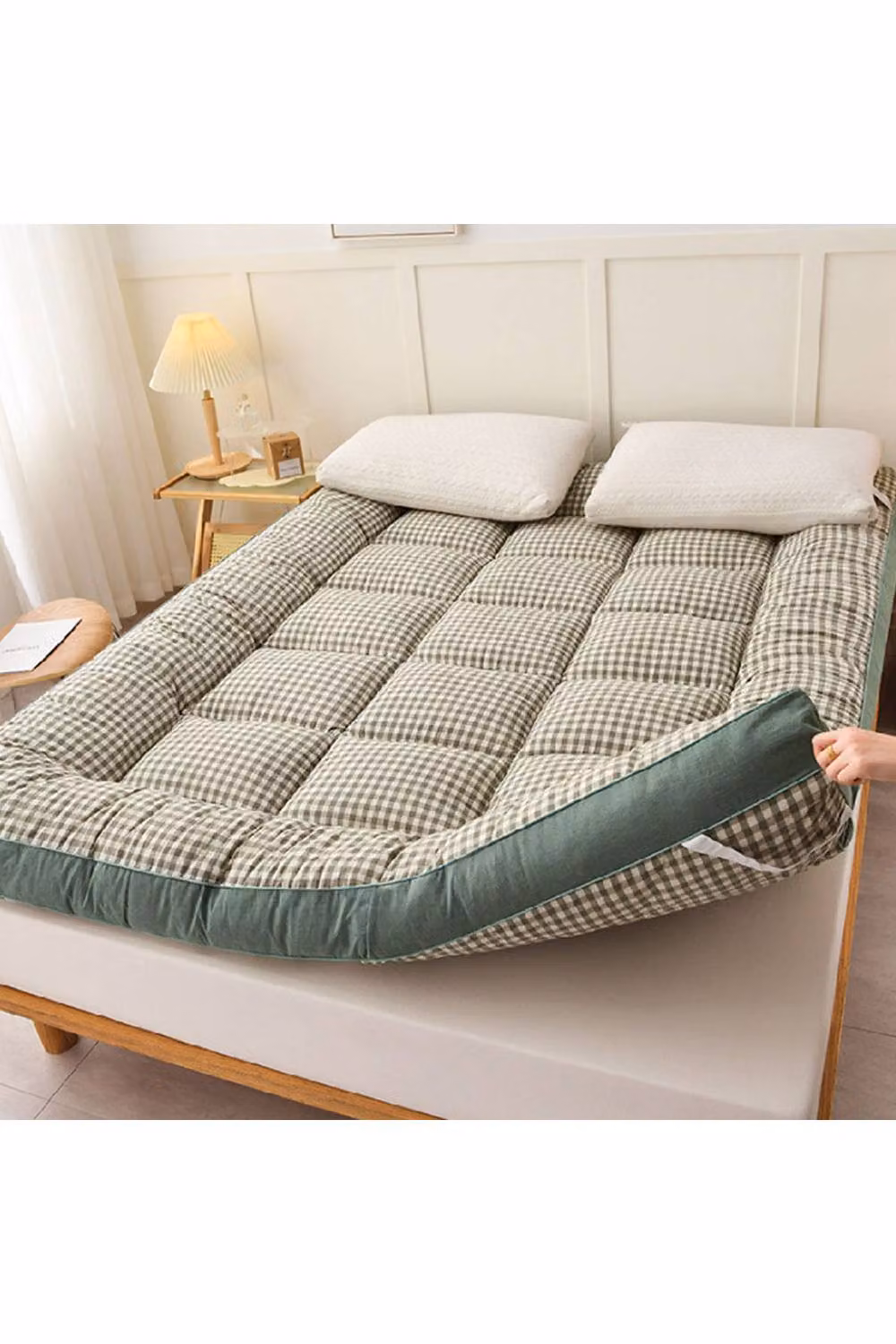 Living and Home Single Quilted Mattress Topper in Green, W/D/H: 90 x 190 cm, 10 cm Depth – 2