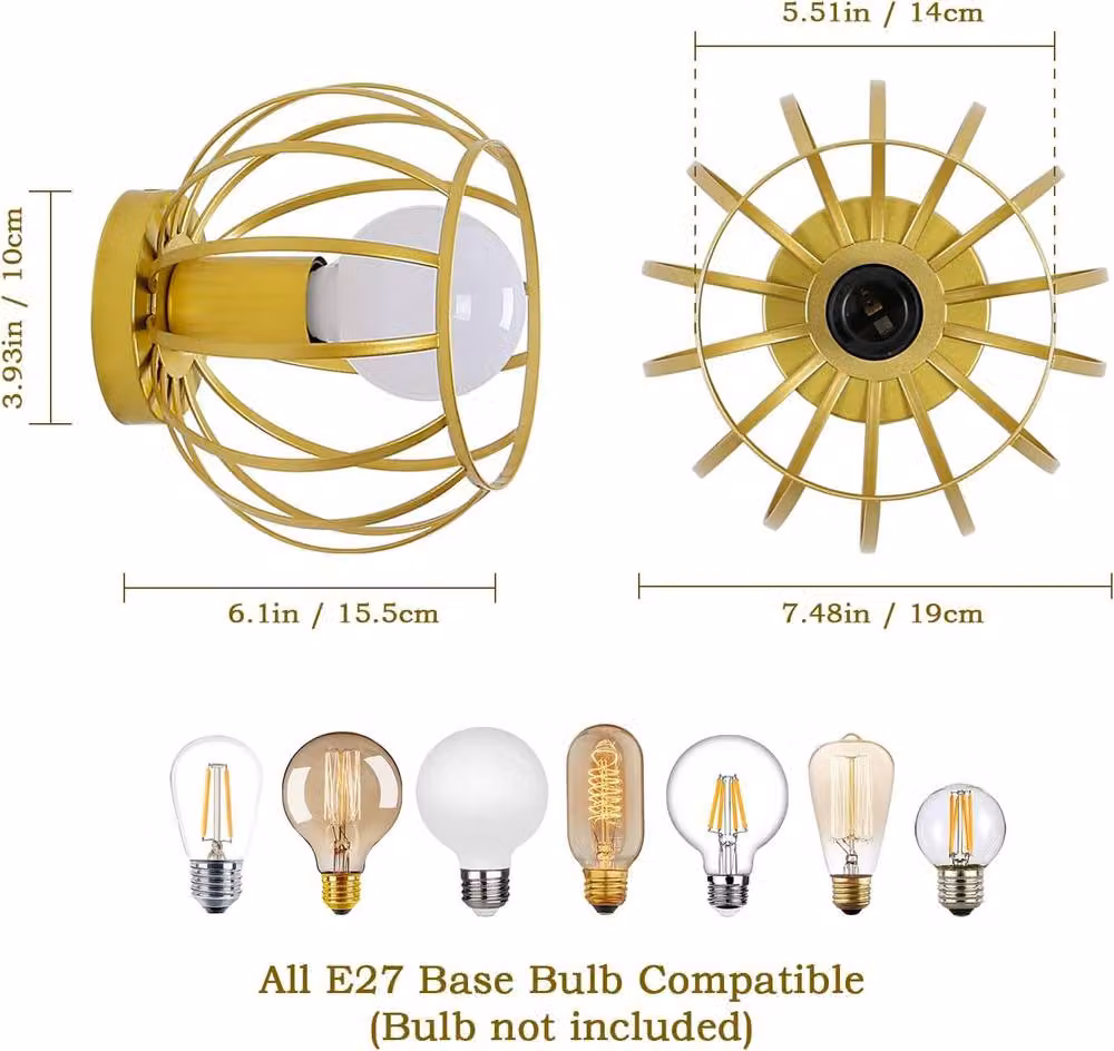Goeco Vintage Gold Metal Ceiling Light with E27 Bulb Holder for Hallway, Bedroom or Kitchen – 3