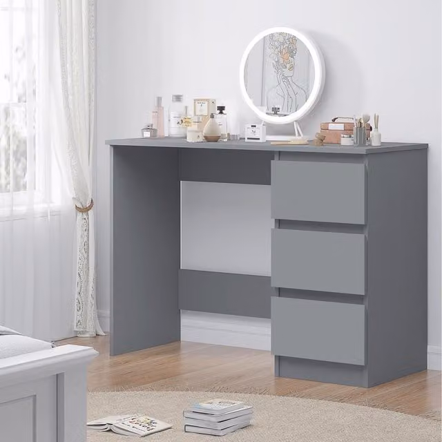 FWStyle Modern 3 Drawer Writing Desk and Dressing Table in Dark Matt Grey