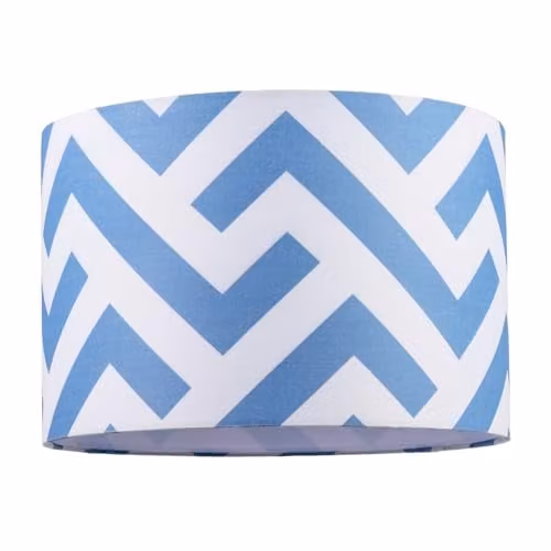 Happy Homewares Blue and White Fabric Cylinder Lamp Shade with Scandinavian Design, W/D/H: 30 x 30 x 20 cm