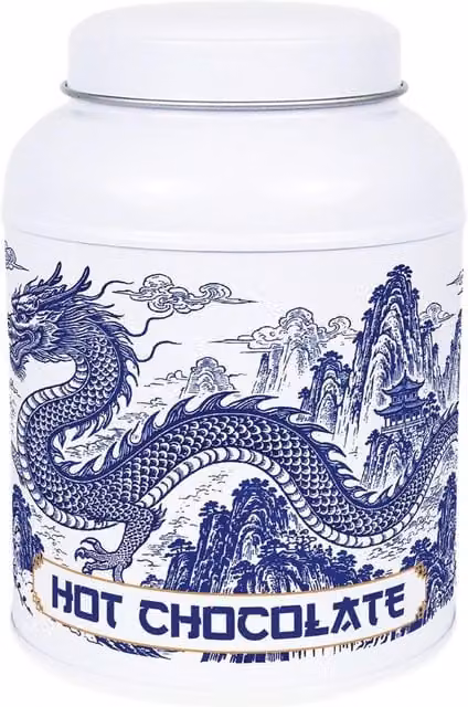 Purely Home Dragon Temple Coffee Canister Metal Storage Tin in Blue and White