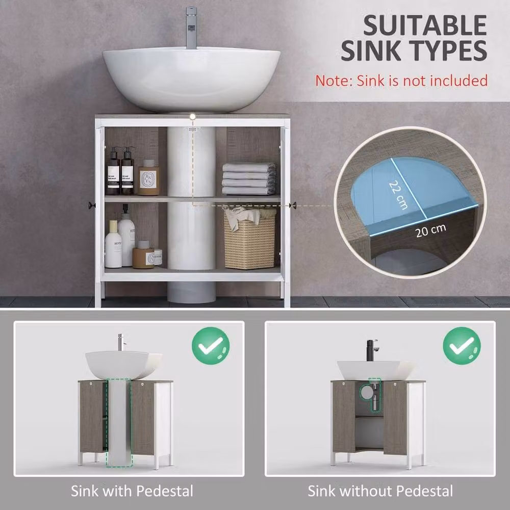 NESTLUNE Freestanding White Matt Bathroom Sink Cabinet with Hinged Doors and Internal Shelves – 4
