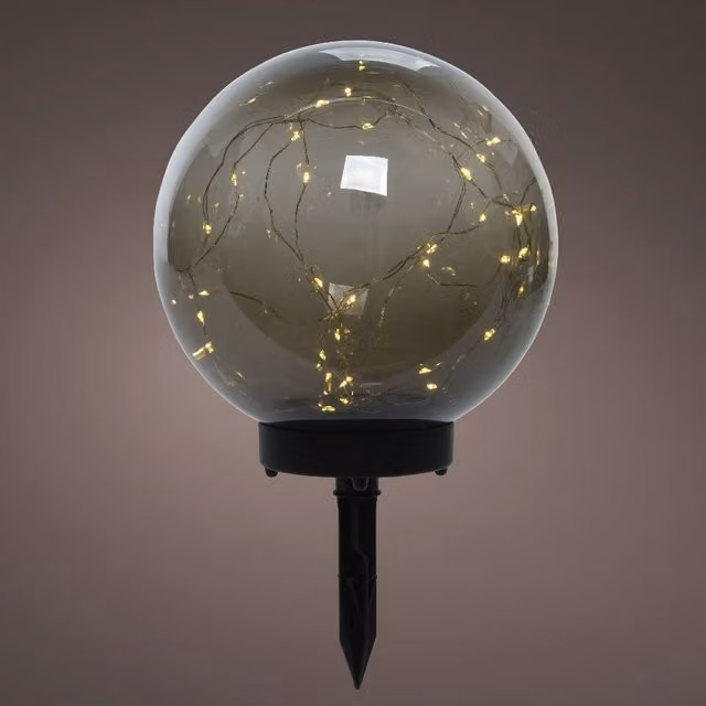 Lumineo Grey Solar Sphere Stake Light with Warm White LED and Dusk Sensor, Height: 30 cm
