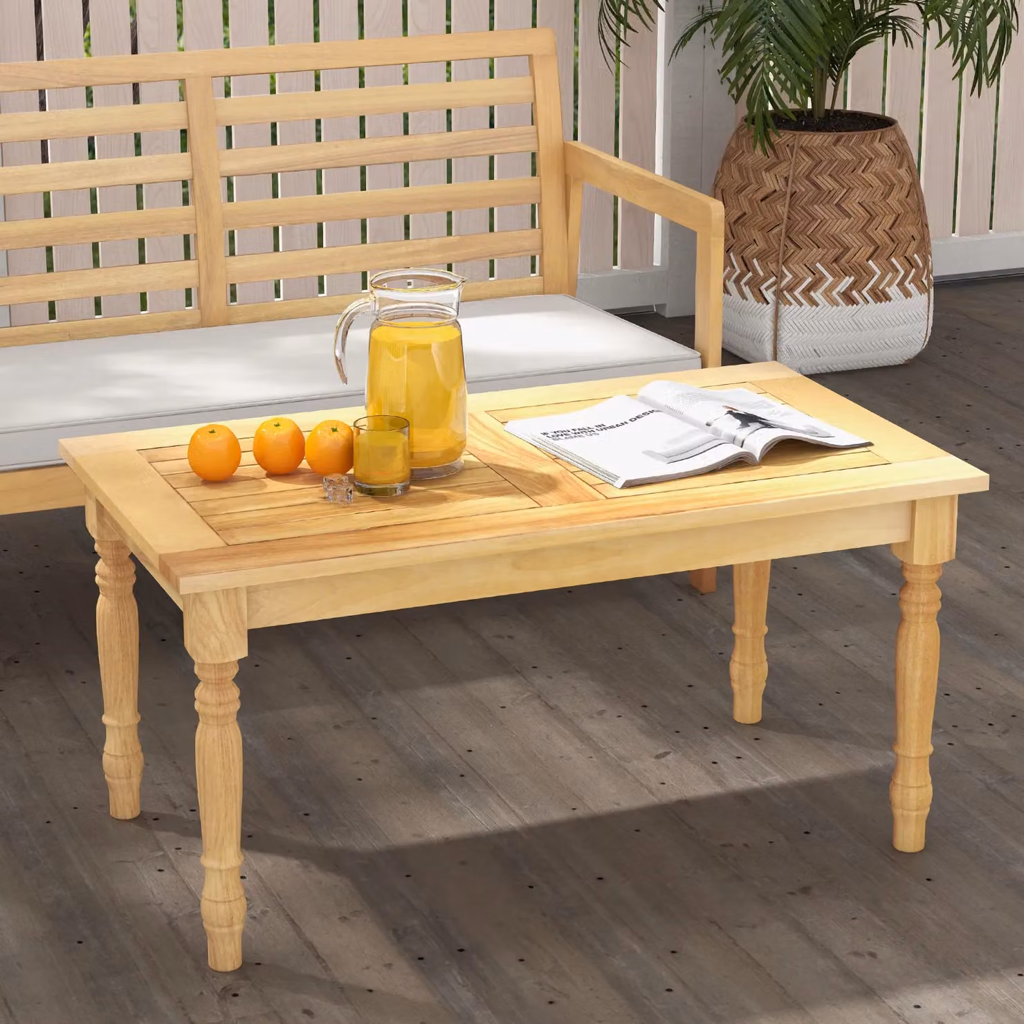 Gymax Rectangular Teak Wood Patio Coffee Table in Beige – 2