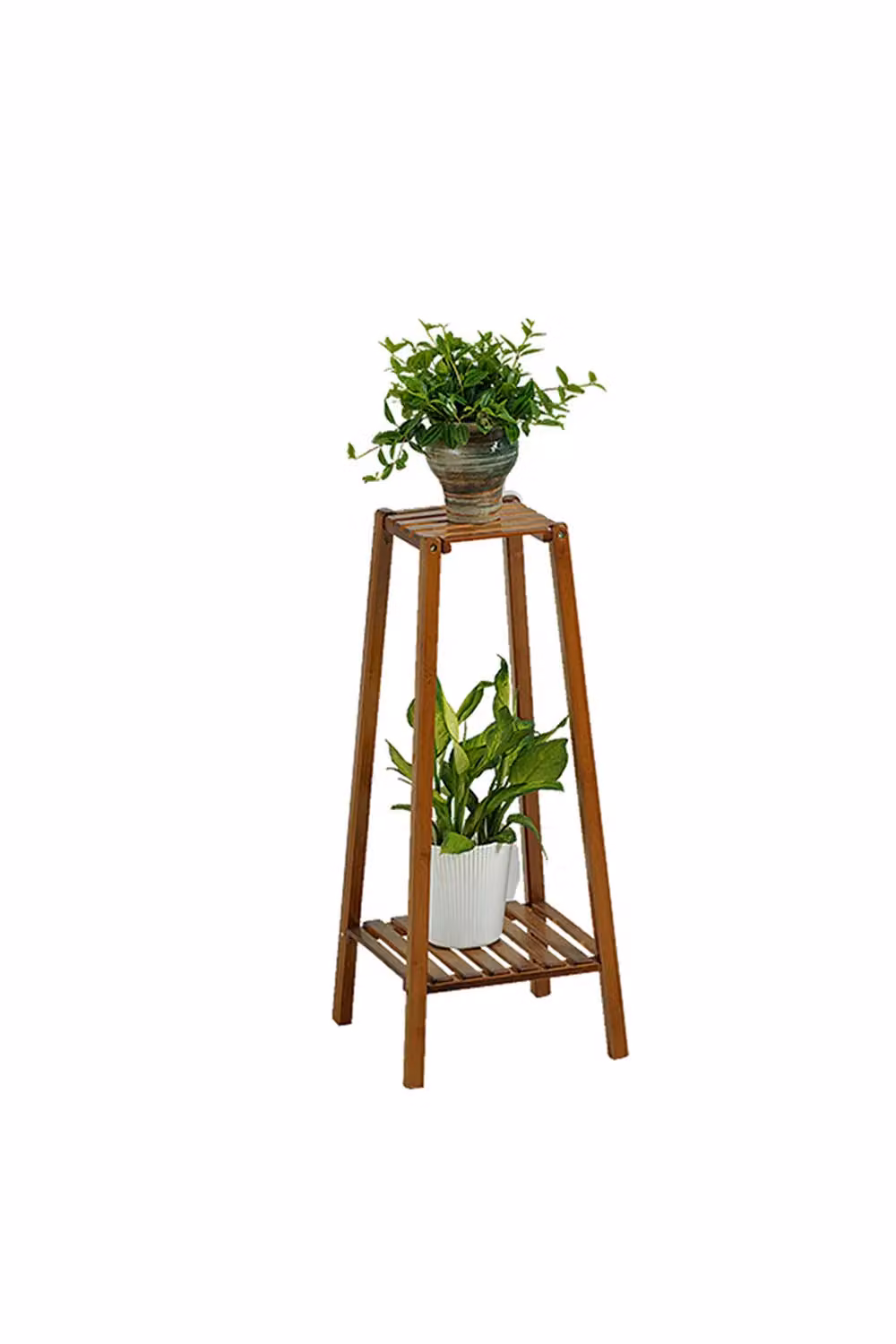 Living and Home 2-Tier Vintage Solid Wood Indoor Plant Stand and Display Shelf in Brown – 2
