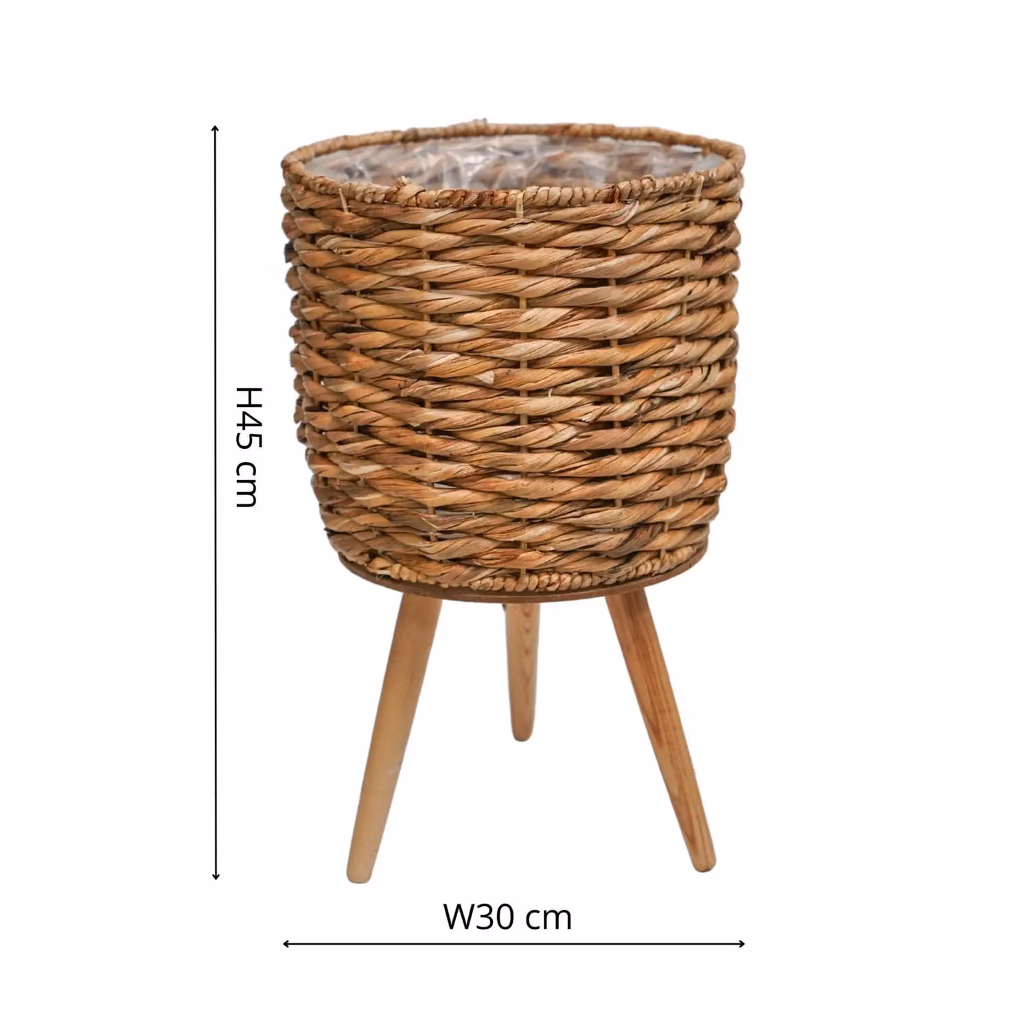 Ivyline Water Hyacinth Lined Rattan Basket on Legs in Natural Beige and Brown, H45 x D30 cm – 3