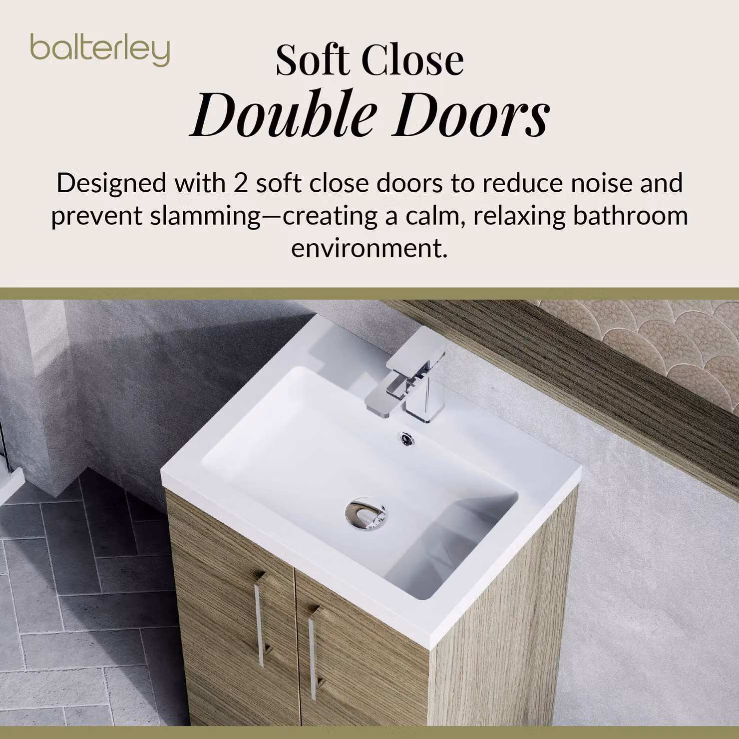 Balterley Mid Oak Brown Modern Freestanding Bathroom Vanity Basin Unit with Soft Close Doors and Chrome Handles, W: 50 cm, H: 84 cm – 3