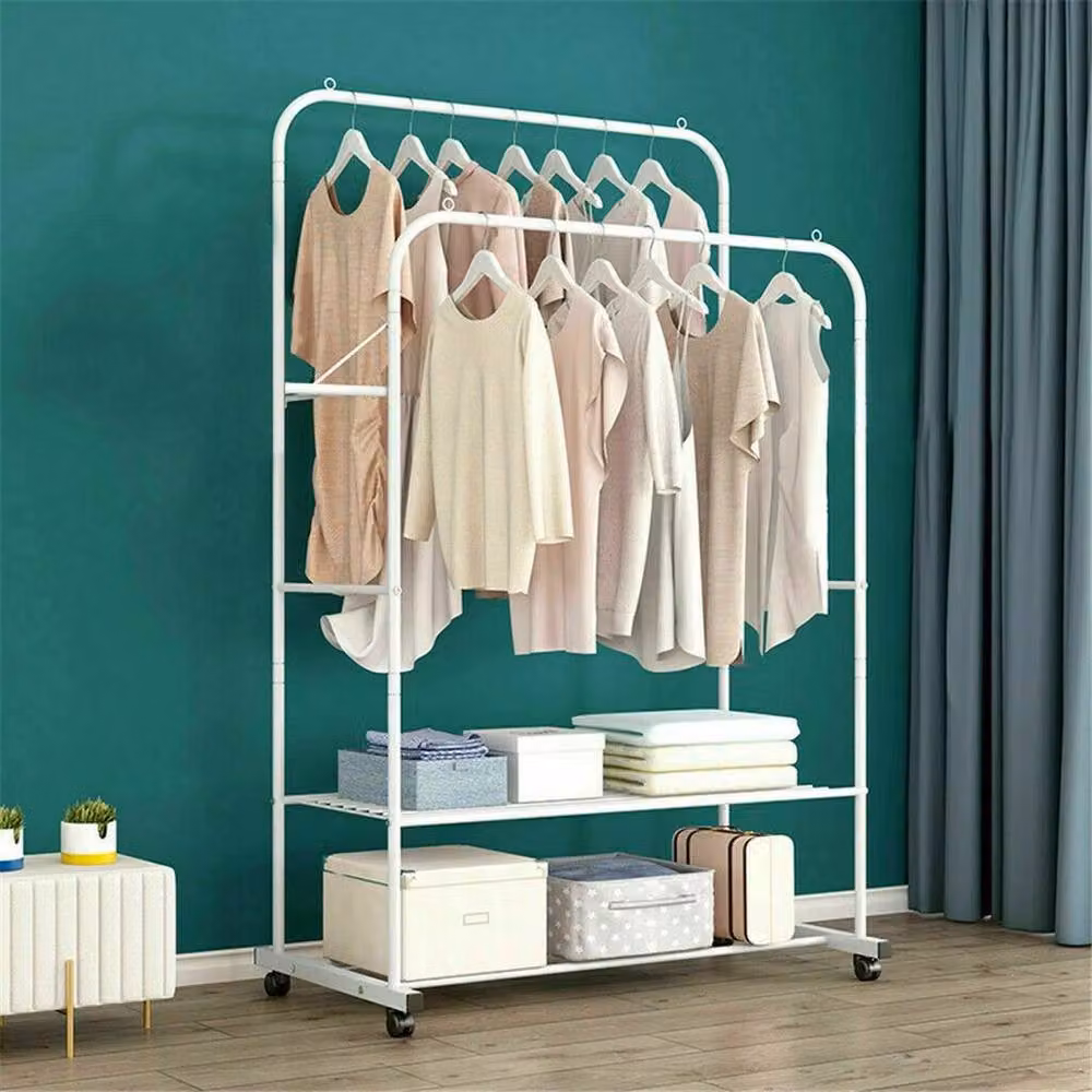 Kelvenix Matt White Metal Wheeled Rolling Clothes Rail – 3