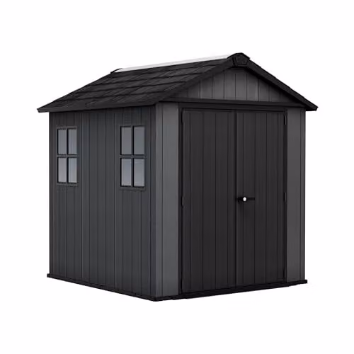 Keter Newton 757 Garden Shed with Double Doors and Lock, Grey, W: 223.8 cm, D: 230 cm, H: 246 cm – 1
