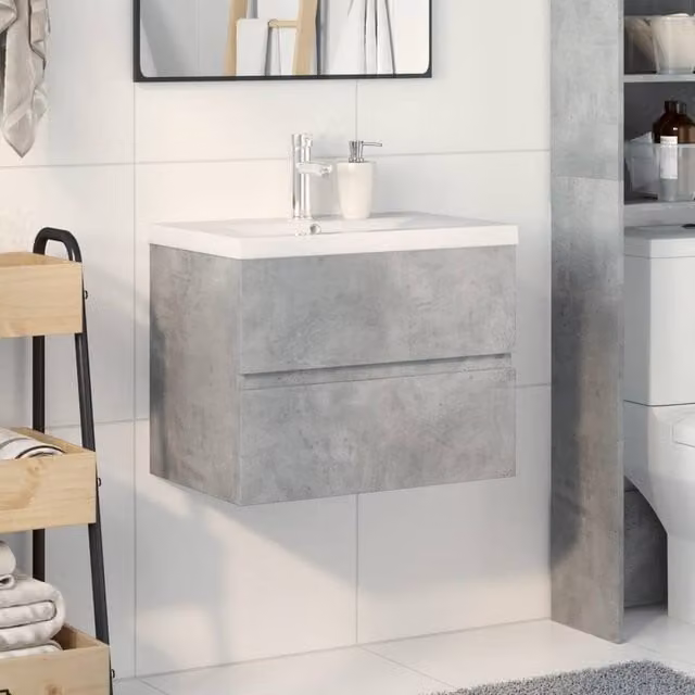 Berkfield Home 2 Piece Modern Wall Mounted Bathroom Vanity Unit Set in Grey and White, W/D/H: 60 x 38.5 x 45 cm – 1