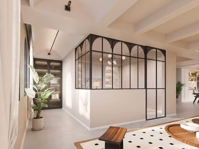 Vente-unique Art Deco Angled Studio Glass Roof in Black Powder-Coated Aluminium