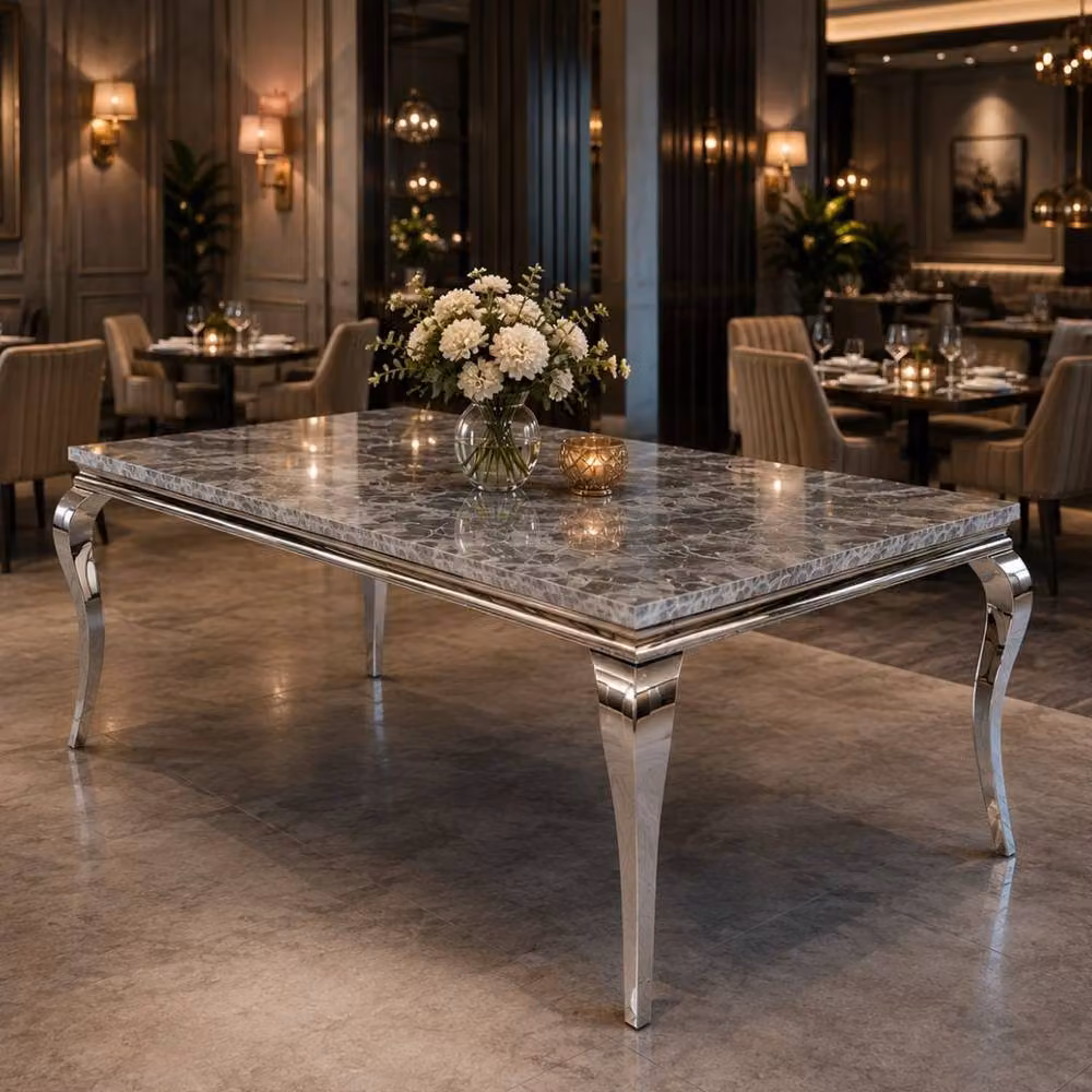 Stratus Interiors Louis Modern Round Marble Top Dining Table in Grey, Diameter: 130 cm – 2