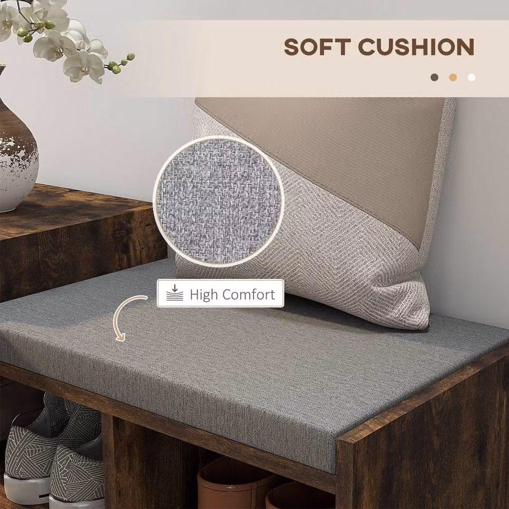 STILVORA Shoe Bench with Drawer and Padded Fabric Seat in Rustic Brown – 5