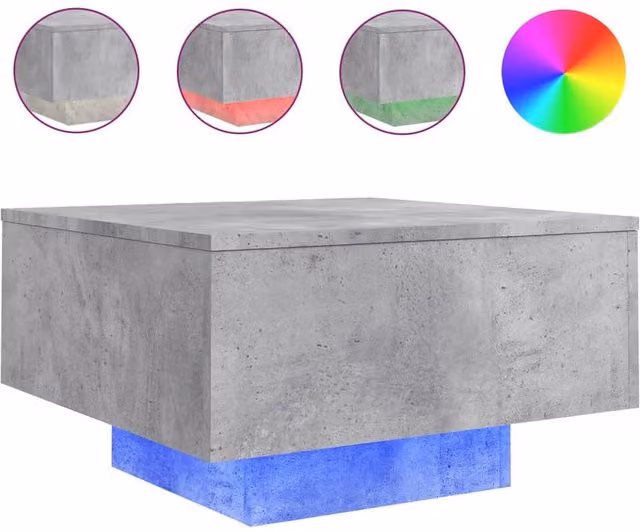 Berkfield Home Modern Square Coffee Table with LED Lights in Concrete Grey, W/D/H: 55 x 55 x 31 cm