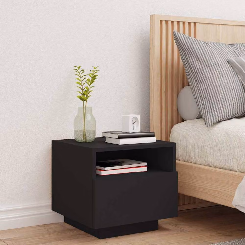 Berkfield Home Bedside Cabinet with Integrated LED Lights, Black, W: 40 cm, D: 39 cm, H: 37 cm – 3
