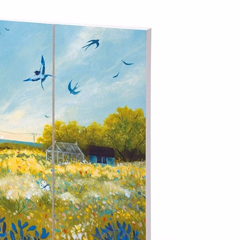 Julia Crossland Summer Meadow Square Wood Wall Plaque in Green and Multicolour – 2