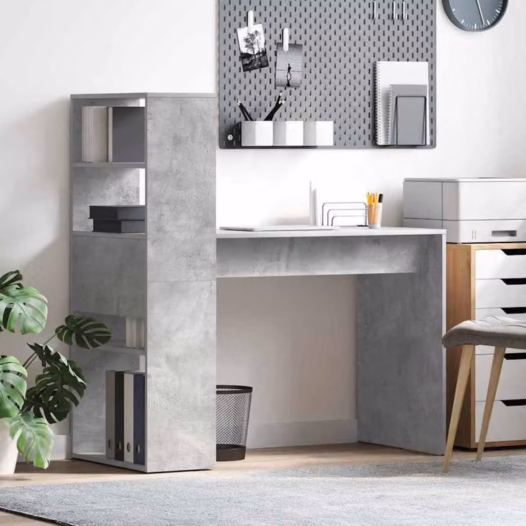 Berkfield Home Modern Writing Desk in Grey with Storage, W/D/H: 113 x 54 x 120 cm