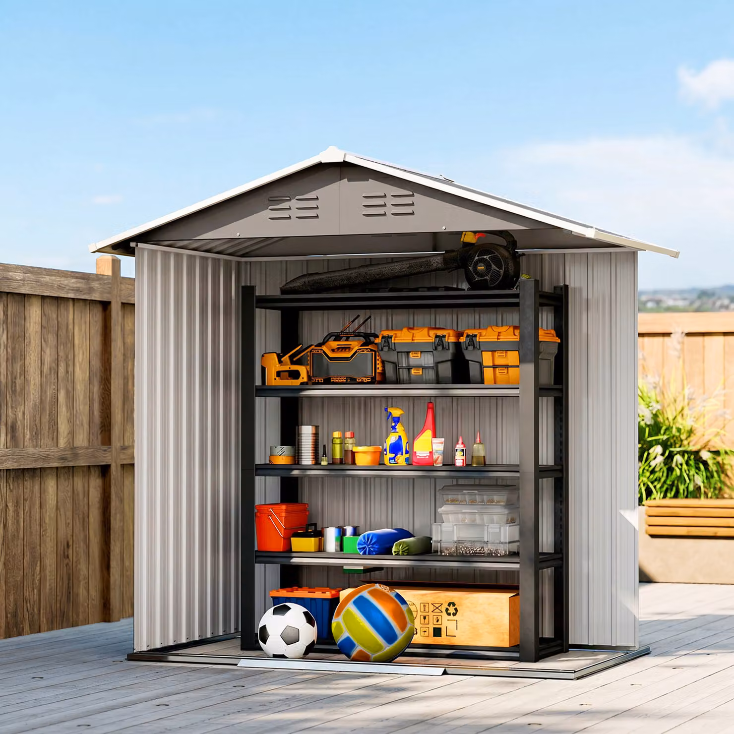 Outsunny Metal Garden Storage Shed in Grey with Sliding Doors and Side Vent – 9