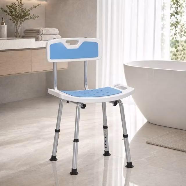 STILVORA Adjustable Shower Stool with Backrest in Blue – 1
