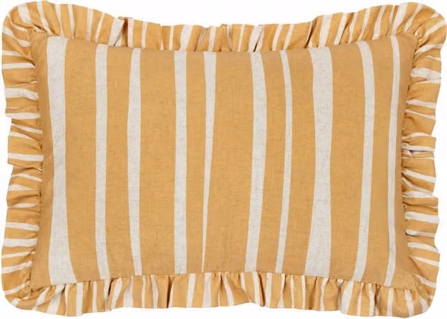 Make It A Home Striped Linen Ruffle Cushion Cover in Orange and Yellow