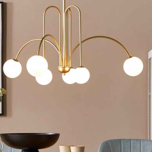 Wyld and Coco Gold and White Glass Sphere Pendant Chandelier with Adjustable Height