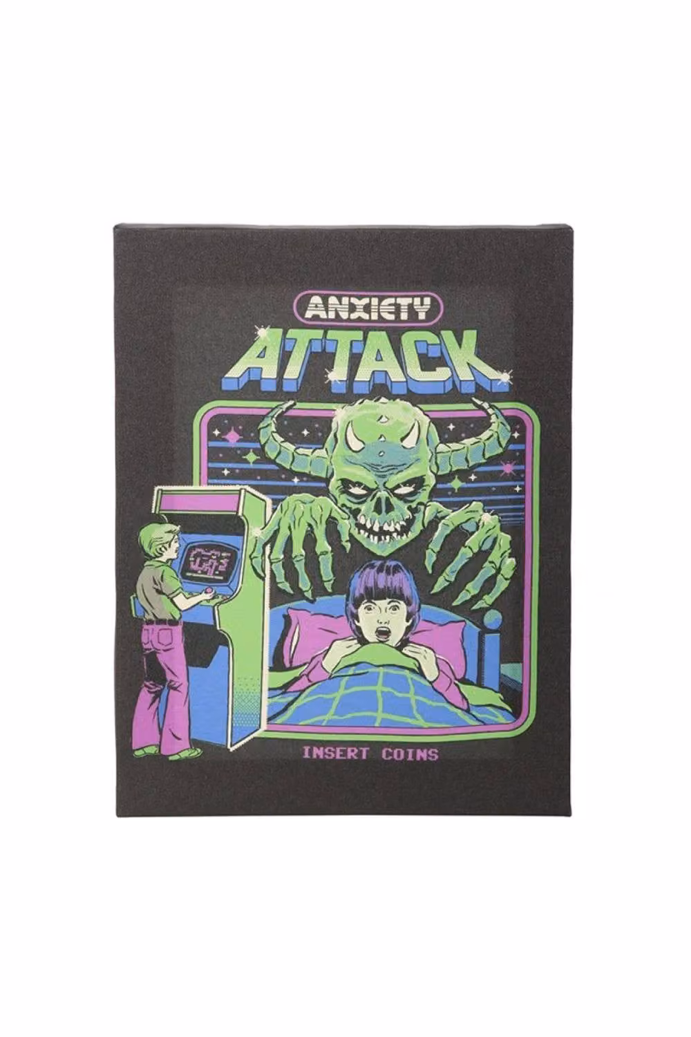 KDMD Anxiety Attack Retro Canvas Wall Art by Steven Rhodes, Black, W: 19 cm, H: 25 cm – 2