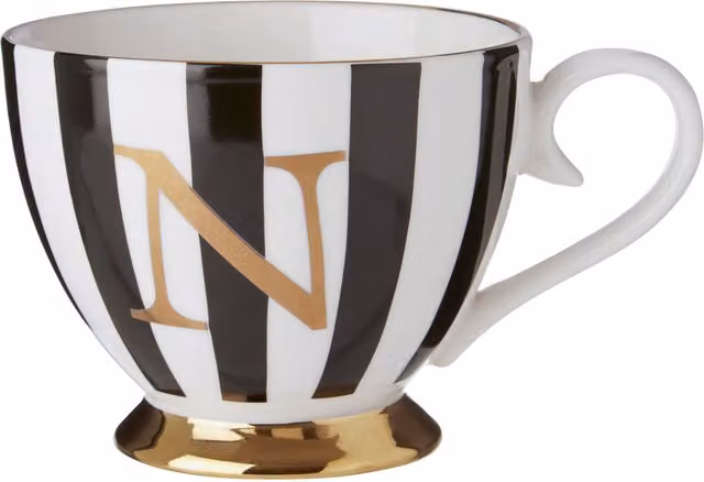 Orsina Personalized Duchess Striped Bone China Mug in Black, White and Gold – 1