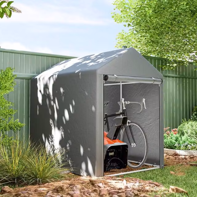 Outsunny Grey Garden Storage Shed with Single Door, W/D/H: 120 x 120 x 165 cm – 1