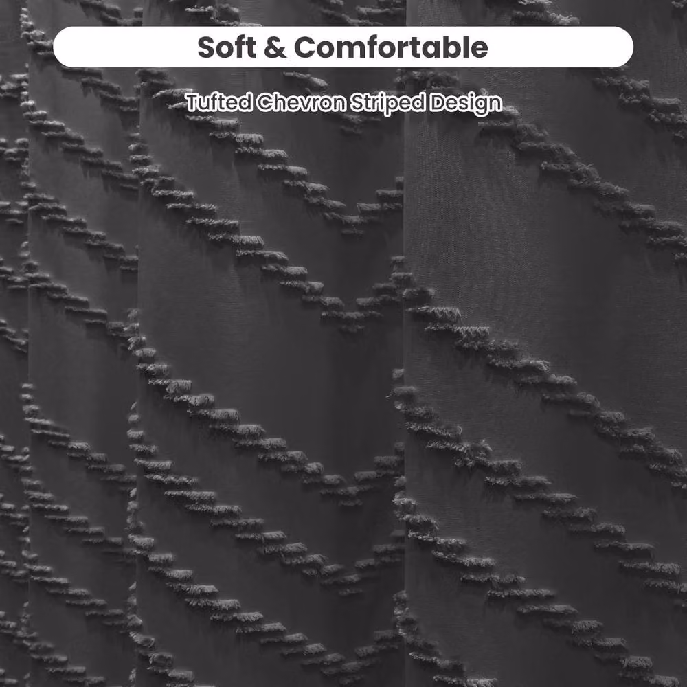 INHOUSOLU Grey Boho Tufted Chevron Polyester Shower Curtain with Tassels and Hooks, Height: 184 cm – 2