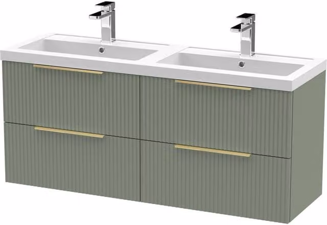 Balterley Fluted Front Wall Hung 4 Drawer Vanity Basin Unit, Satin Green, W: 120 cm