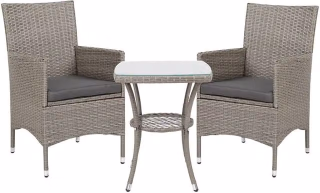 Matteo Grey Rattan Effect 2-Seat Bistro Set with Glass Top Table – 1
