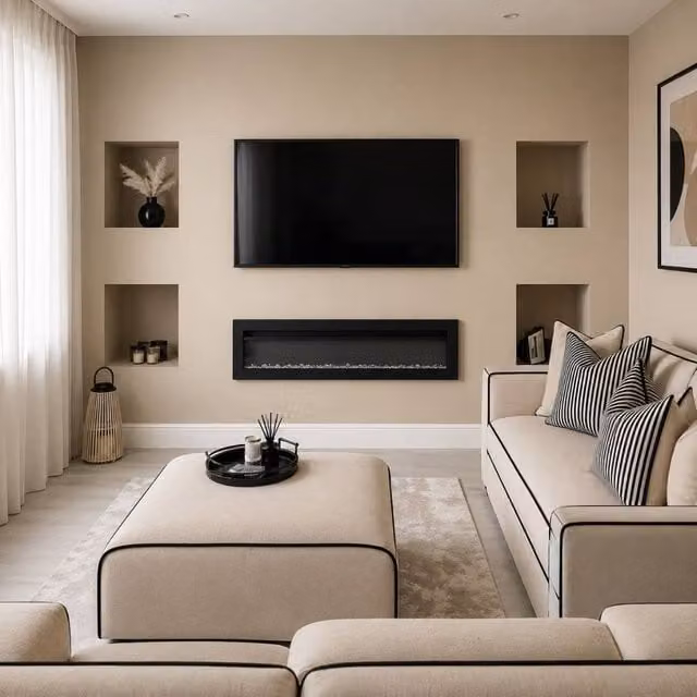 Stratus Interiors Sloane 2-Tone Modular Sofa Footstool in Beige, W: 130 cm, D: 45 cm, H: 45 cm