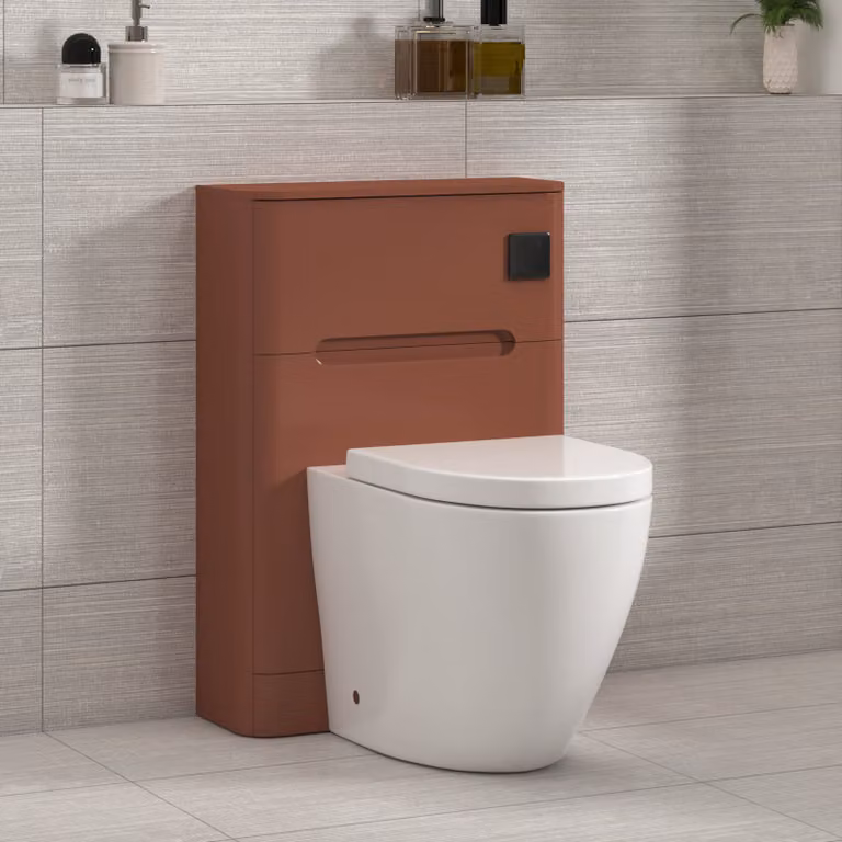 Royal Bathrooms Venice Wall Mounted WC Unit in Terracotta Clay with Elva Rimless Ceramic Toilet Pan, Soft Close Seat and Cistern, Width: 55 cm