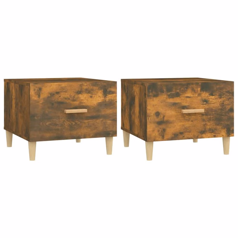 Berkfield Home Set of 2 Sturdy Smoked Oak Coffee Tables, Brown Engineered Wood, W/D/H: 50 x 50 x 40 cm – 2