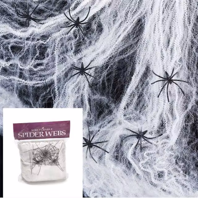 Shatchi 5 Pack White Stretchable Halloween Spider Web Decoration with Spiders – 1