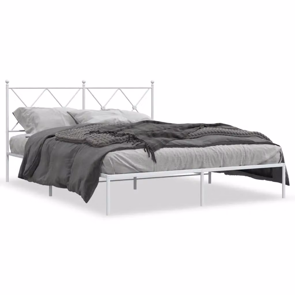 Berkfield Home Metal Bed Frame with Headboard in White, W/D/H: 150 x 200 cm – 2