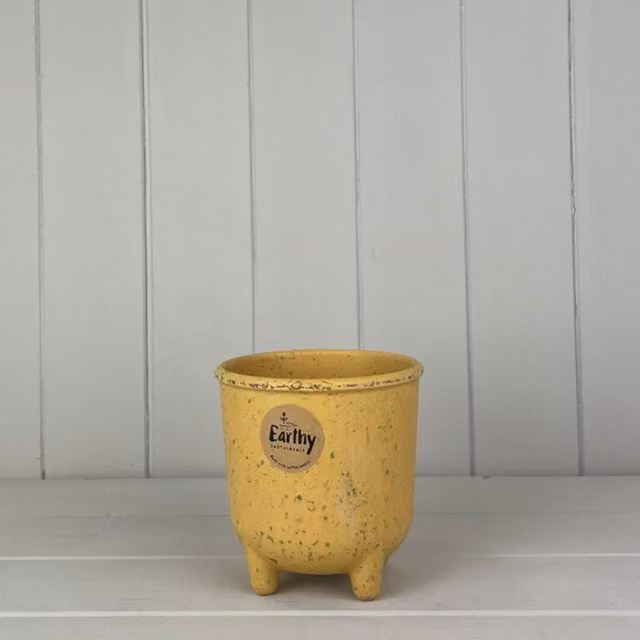 KDMD Ceramic Coffee Husk Pot with Feet in Earthy Yellow