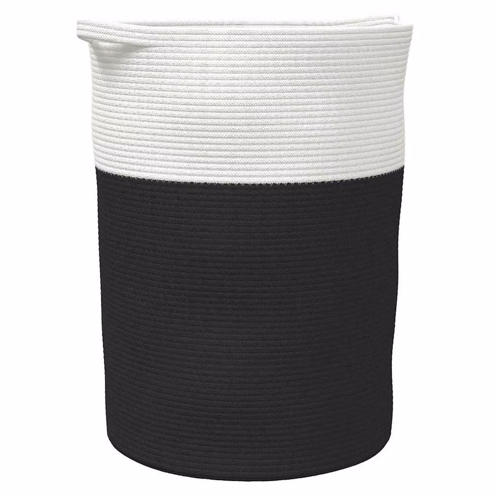 Berkfield Cotton Storage Basket in Black and White, W: 49 cm, H: 65 cm – 3