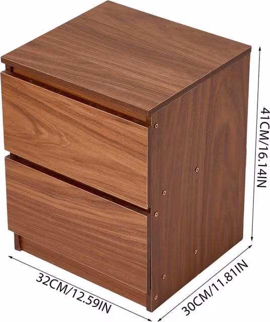 Livingandhome Minimalist Wooden 2-Drawer Nightstand in Walnut Brown